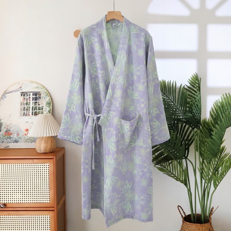 Peach Blossom Cotton Double Gauze Kimono Robe