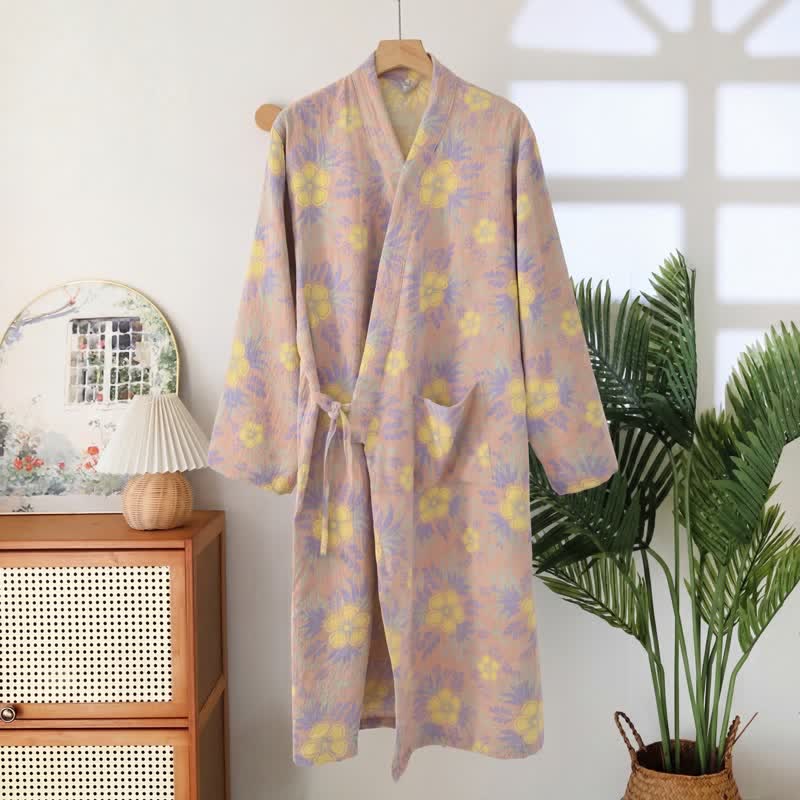 Peach Blossom Cotton Double Gauze Kimono Robe