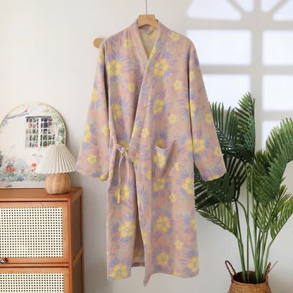 Peach Blossom Cotton Double Gauze Kimono Robe