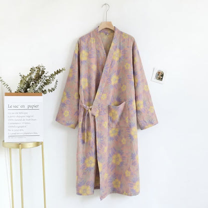 Peach Blossom Cotton Double Gauze Kimono Robe