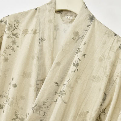 Elegant Floral Cotton Linen Kimono Robe