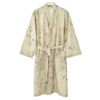 Elegant Floral Cotton Linen Kimono Robe