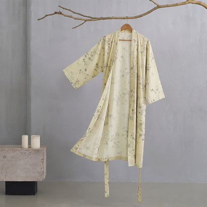Elegant Floral Cotton Linen Kimono Robe