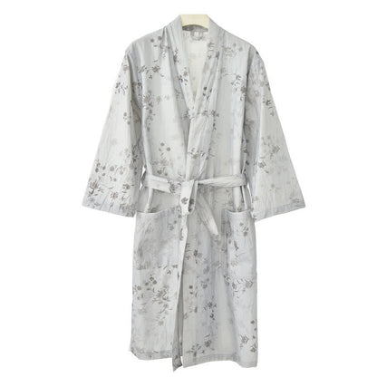 Elegant Floral Cotton Linen Kimono Robe