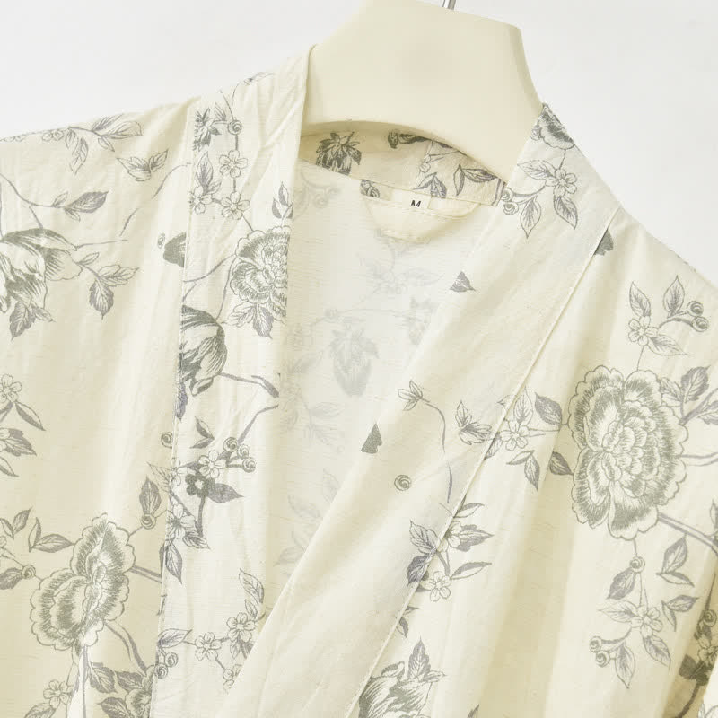 Pastoral Floral Cotton Linen Kimono Robe