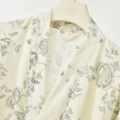 Pastoral Floral Cotton Linen Kimono Robe