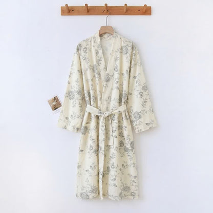 Pastoral Floral Cotton Linen Kimono Robe