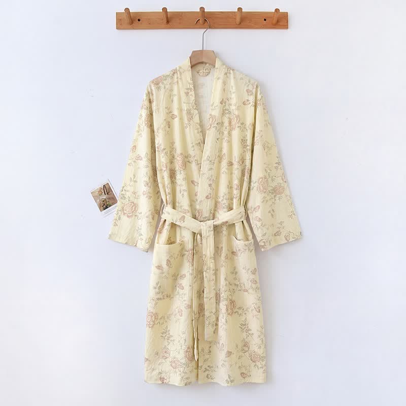 Pastoral Floral Cotton Linen Kimono Robe