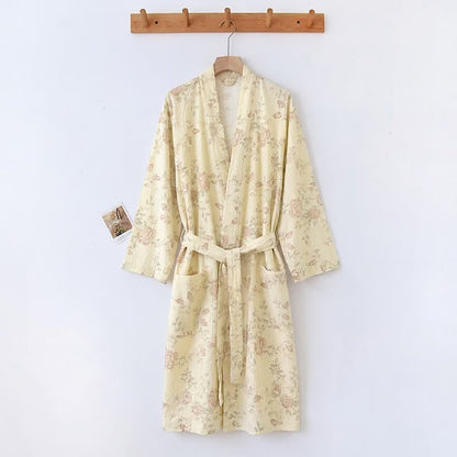 Pastoral Floral Cotton Linen Kimono Robe