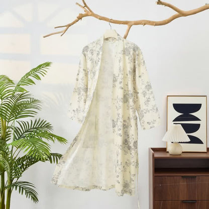 Pastoral Floral Cotton Linen Kimono Robe
