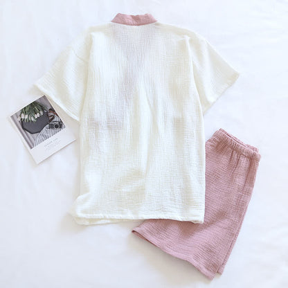 Japanese-Style Cotton Gauze Short Sleeve Pajama Set