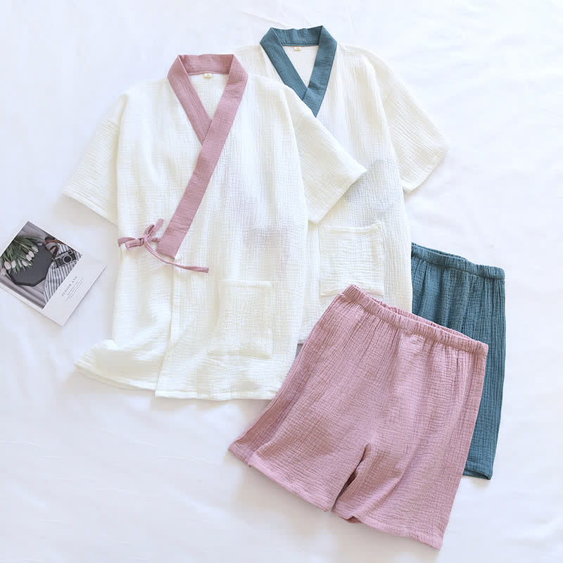 Japanese-Style Cotton Gauze Short Sleeve Pajama Set