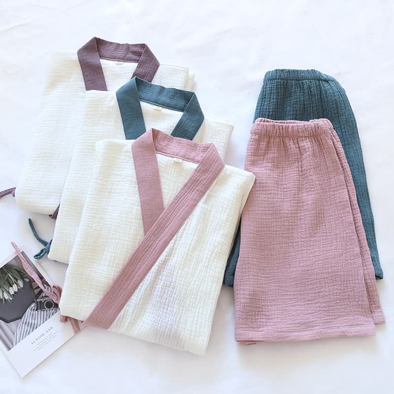 Japanese-Style Cotton Gauze Short Sleeve Pajama Set