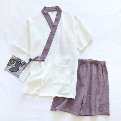 Japanese-Style Cotton Gauze Short Sleeve Pajama Set