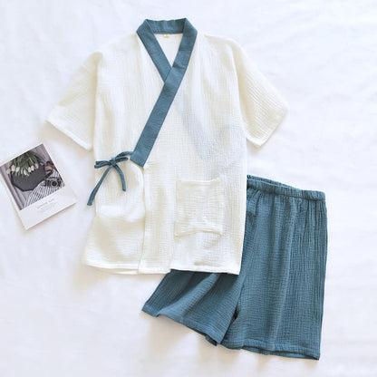 Japanese-Style Cotton Gauze Short Sleeve Pajama Set