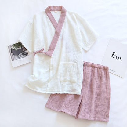 Japanese-Style Cotton Gauze Short Sleeve Pajama Set