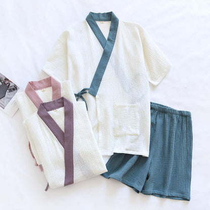 Japanese-Style Cotton Gauze Short Sleeve Pajama Set