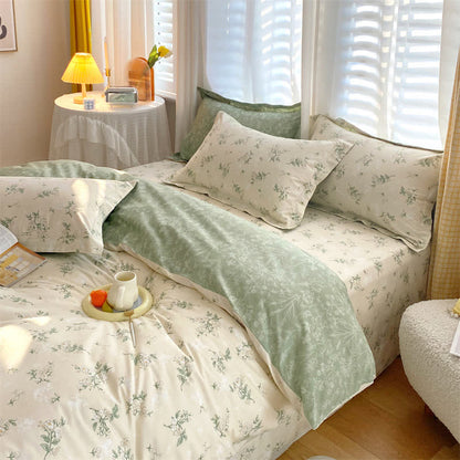 Refresh Floral Leaf Pure Cotton Bedding Set(4PCS)
