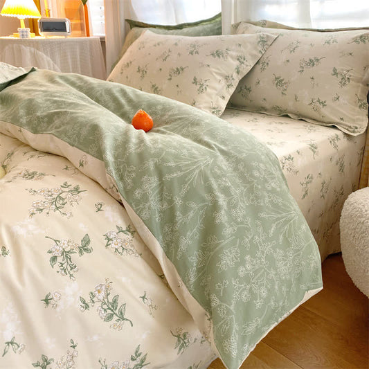 Refresh Floral Leaf Pure Cotton Bedding Set(4PCS)