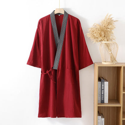 Classic Cotton Gauze Robe with Decorative Trim