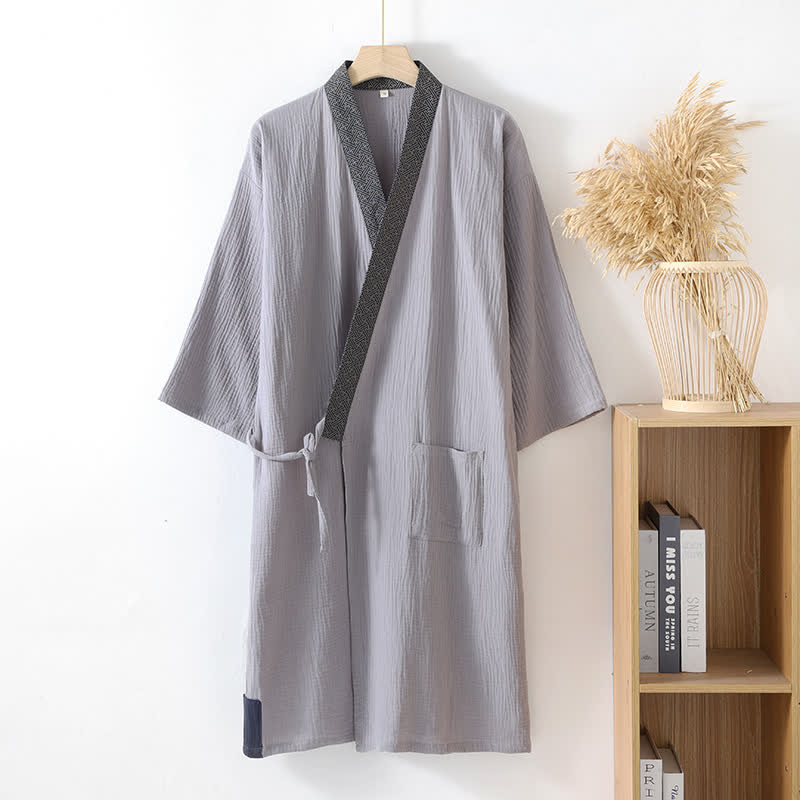 Classic Cotton Gauze Robe with Decorative Trim
