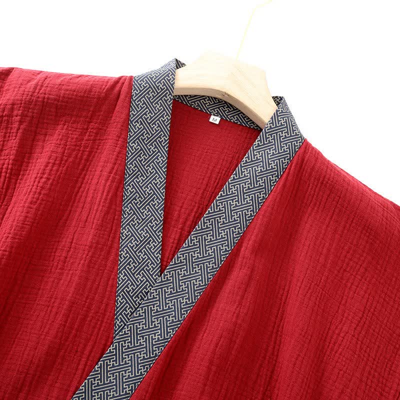 Classic Cotton Gauze Robe with Decorative Trim