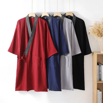 Classic Cotton Gauze Robe with Decorative Trim
