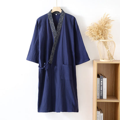 Classic Cotton Gauze Robe with Decorative Trim