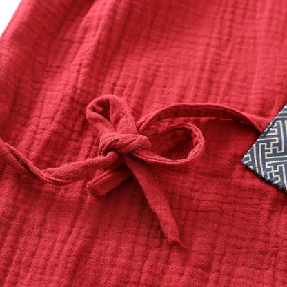 Classic Cotton Gauze Robe with Decorative Trim