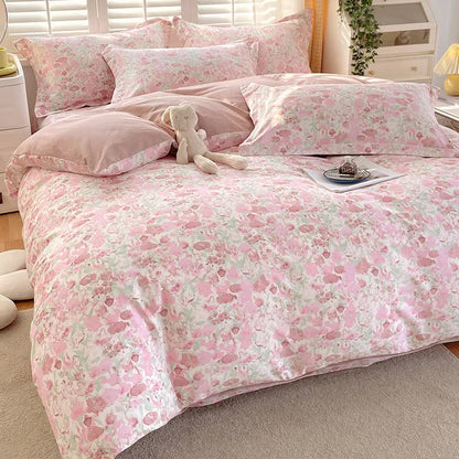 Pink Floral Pure Cotton Bedding Set(4PCS)