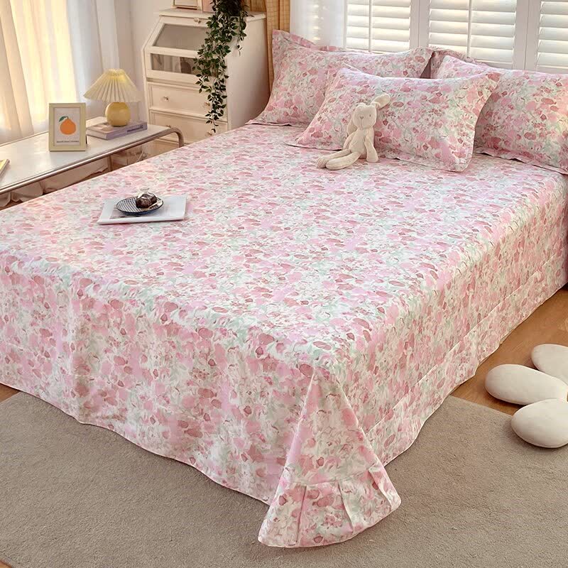 Pink Floral Pure Cotton Bedding Set(4PCS)