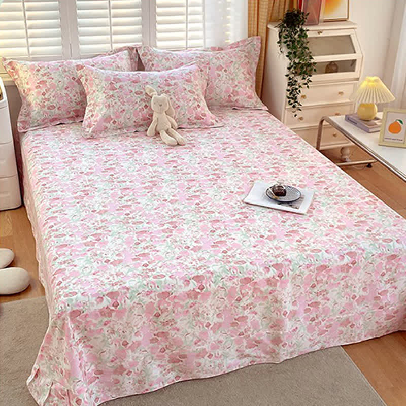 Pink Floral Pure Cotton Bedding Set(4PCS)