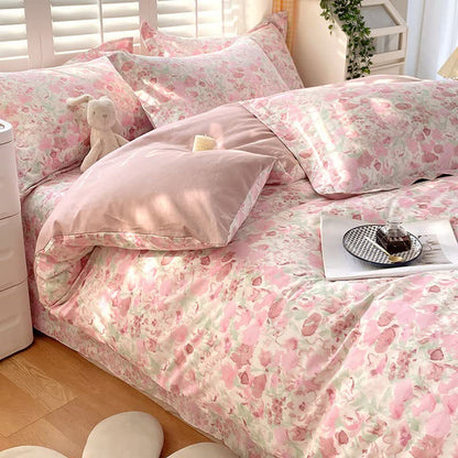 Pink Floral Pure Cotton Bedding Set(4PCS)