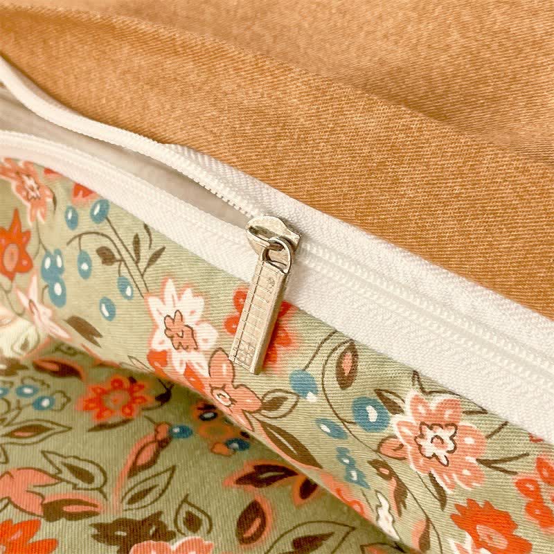 Vintage Floral Leaf Pure Cotton Bedding Set(4PCS)