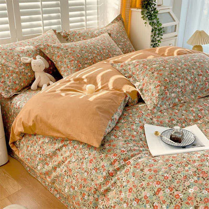Vintage Floral Leaf Pure Cotton Bedding Set(4PCS)