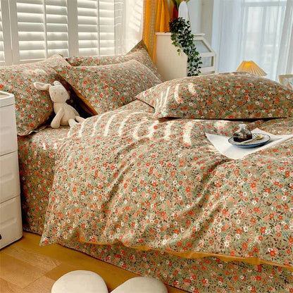 Vintage Floral Leaf Pure Cotton Bedding Set(4PCS)