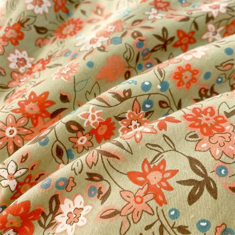 Vintage Floral Leaf Pure Cotton Bedding Set(4PCS)