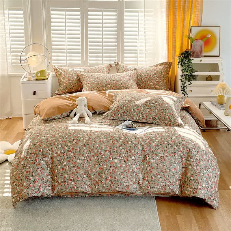 Vintage Floral Leaf Pure Cotton Bedding Set(4PCS)
