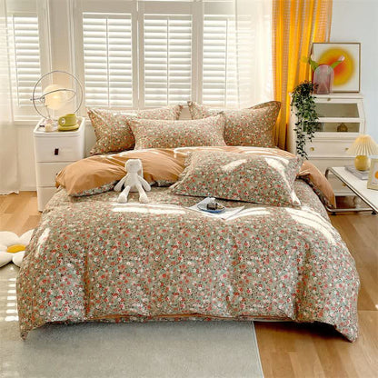Vintage Floral Leaf Pure Cotton Bedding Set(4PCS)