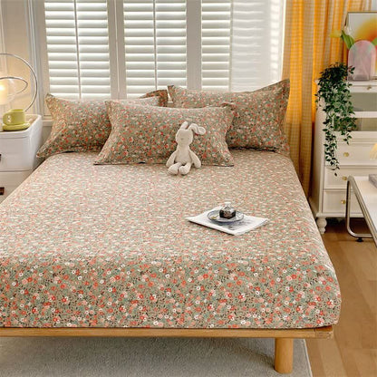 Vintage Floral Leaf Pure Cotton Bedding Set(4PCS)