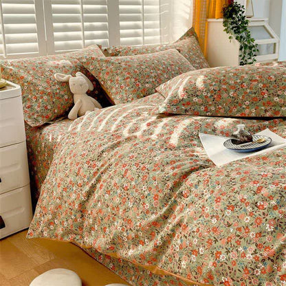 Vintage Floral Leaf Pure Cotton Bedding Set(4PCS)