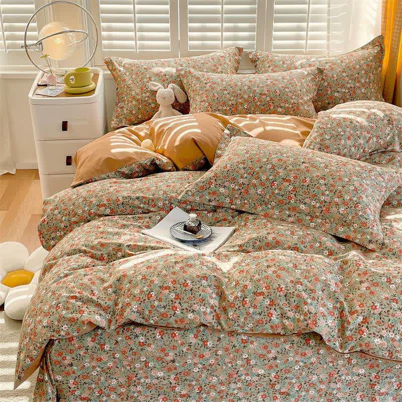 Vintage Floral Leaf Pure Cotton Bedding Set(4PCS)
