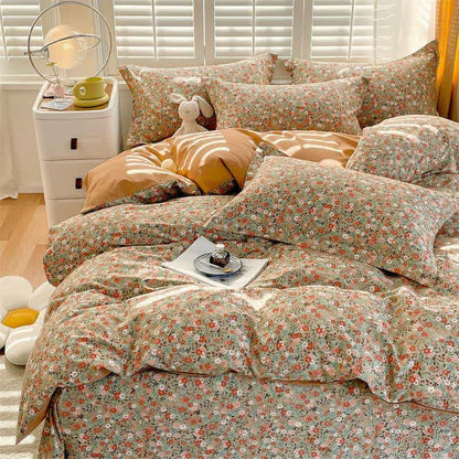 Vintage Floral Leaf Pure Cotton Bedding Set(4PCS)