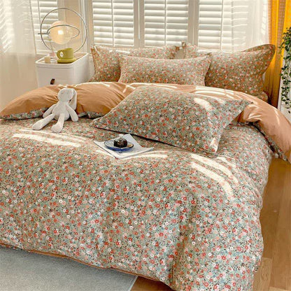 Vintage Floral Leaf Pure Cotton Bedding Set(4PCS)