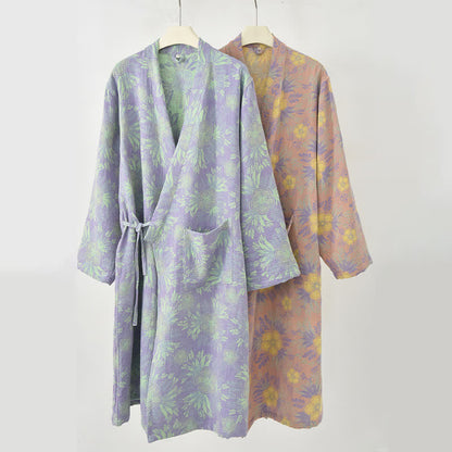 Peach Blossom Cotton Double Gauze Kimono Robe