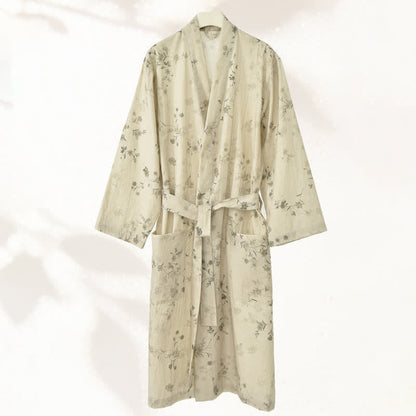 Elegant Floral Cotton Linen Kimono Robe
