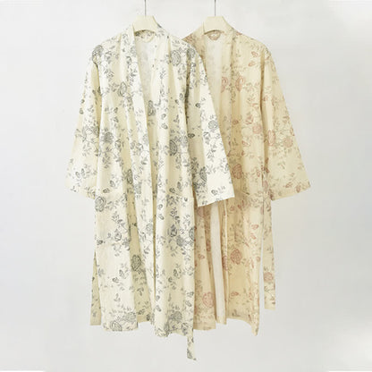 Pastoral Floral Cotton Linen Kimono Robe