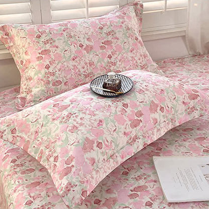 Pink Floral Pure Cotton Bedding Set(4PCS)