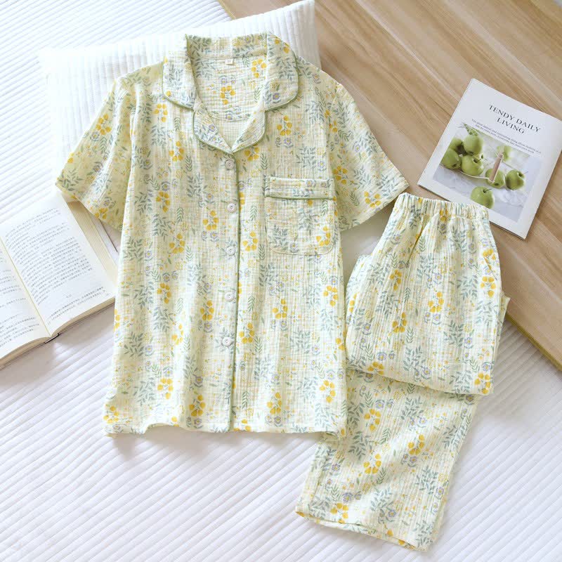Tulip & Leaf Cotton Gauze Pajama Set