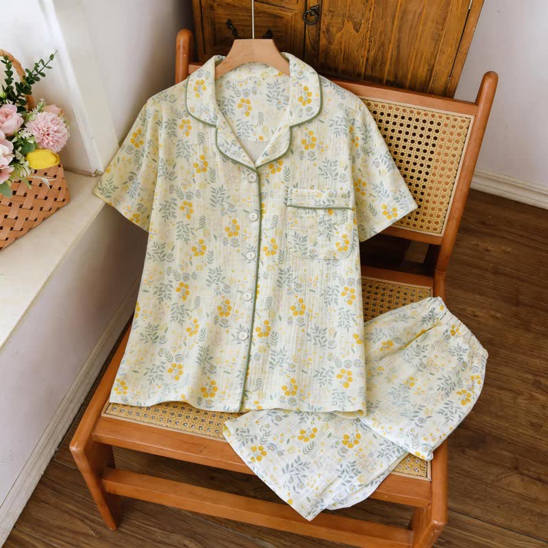 Tulip & Leaf Cotton Gauze Pajama Set